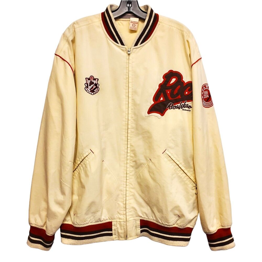 Vintage ROCAWEAR Jacket Mens XL White Logo Spell Out Baggy Bomber Streetwear Y2K